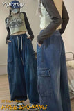 Yipinpay Harajuku Cargo Baggy Blue Jeans Streetwear Hip Hop Oversize Casual Wide Leg Vintage Demin Pants