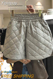 Yipinpay for Women Quilted Cotton Argyle Sexy Casual Elastic Waist Black Shorts Wide Leg High Pantalones Cortos De Mujer