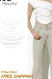 Yipinpay White Crop Top Women Ruched Off Shoulder Tops For Women 2023 Summer Asymmetric Sexy Tops Woman Sleeveless Tank Top Female