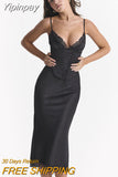 Yipinpay Elegant Midi Spaghetti strap Corset Dress Satin Black Bodycon Birthday Party Dresses Sexy Casual Women Summer Dresses
