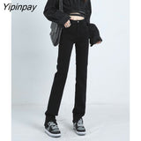 Yipinpay High Waist Stretch Split Straight Skinny Jeans Woman Casual Korean Denim Pants