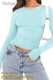 Yipinpay Women Casual Long Sleeve T-Shirts Spring Autumn Solid Slim Fit Pullovers Tees Shirts Female Streetwear Base Tees Tops  Casual