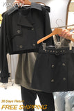 Yipinpay Casual Lapel Long Sleeve Khaki Blazer Jacket Short Retro Mini High Waist Double Breasted Skirt Suits Autumn Black Sets