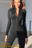 Yipinpay Autumn New Jumpsuit Women Slim Fit Sexy Jump Streetwear Sexy Ladies Long Sleeve Pants Bodycon V-neck Jumpsuit