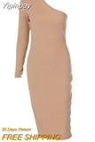 Yipinpay Women Knitted Dress Evening Party Fall Winter Clothes 2023 Vintage Sexy Bodycon One Shoulder Long Sleeve Dress Graduation Party