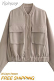 Yipinpay Fashion Bomber Jackets for Women Spring Autumn Big Pockets Coat Female Chic Casual Long Sleeve Jacket Ladies New Outerwear