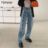 Yipinpay Fashion style Women jeans Vintage Straight Wide leg pants High waist Oversize Loose Long jeans Heart print Casual jean