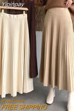 Yipinpay Women Long Maxi Knitted Skirt Autumn Winter Casual Pleated High Waist A-line Skirts 90cm 2023 Korean Fashion Faldas