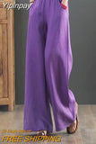 Yipinpay Summer New Chinese Cotton Linen Women's Pants Casual Loose Straight Pants Literary Vintage Thin Silk Hemp Wide Leg Pants