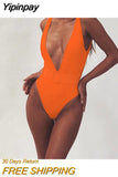 Yipinpay Cut Swimwear Women 2023 Solid One Piece Swimsuit Female High Waist Monokini V-Neck Sexy Bathing Suit Swim Suit Black Red