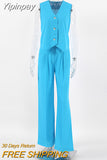 Yipinpay Office 2 Pieces Sets Elegant Cotton Linen V-Neck Sleeveless Button Vest Outfit Summer High Waist Wide Leg Pants Sets