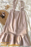 Yipinpay Kawaii Woolen Pink Plaid Mermaid Skirt Women Autumn Japanese Sweet Elegant High Waist Slim Strap Long Skirts Soft Girl