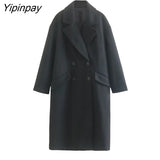 Yipinpay Elegant Ladies Loose Woolen Coat 2023 Winter Simple Double Breasted Long Sleeve Outwear Warm Basic Female Fashion Overcoat