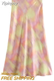 Yipinpay Tie Dye Satin Skirt Women High Waist Midi Skirt Women Summer Long Skirts For Women Fashion 2023 Elegant Women's Skirts Sets