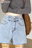 Yipinpay Fashion Women's Denim Shorts High Waisted For Summer Solid Raw Edge Korean Version Casual Hollow Out Wide Leg Jean Pants