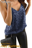 Yipinpay Women's Camisole, Adult Glitter V-neck Sleeveless Backless Female Spaghetti Strap Cami Tops