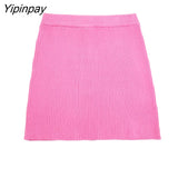Yipinpay Elegant Pink 2 Piece Knitted Sweater Skirt Set 2023 Vintage Soft Turtleneck Batwing Sleeve Female Casual Skirt Lady Suit