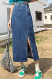 Yipinpay High Waist Long Skirts For Women Casual Harajuku Korean A Line Skirt Denim Jupe Femme Black Maxi Skirt Ladies Office