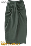 Yipinpay Knot Long Skirt Women High Waist Split Pencil Skirt Sets Streetwear Pleated Summer Skirts Woman 2023 Elegant Midi Skirts