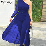 Yipinpay Women One Shoulder Plain Sheer Mesh Jumpsuit  Skinny Jumpsuit Casual Look for Women 2023