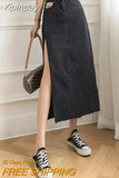 Yipinpay Long Maxi Denim Skirt for Women's Y2k Korean Fashion 2023 Female Loose Sexy Side Slit Open Legs Skirts Jeans Retro Bag Hip
