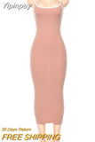 Yipinpay Ribbed Spaghetti Strap Cotton Dress Women Sleeveless O-Neck Summer Dress Solid Backless Long Party Dress