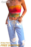 Yipinpay Women American Retro Y2K Hotsweet Wrap Chest Tube Tops Tie-dye Strapless Tank Tops Summer Backless Bandeau Crop Tops