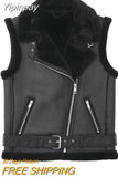 Yipinpay Black Faux Leather Jacket Women Faux Fur Sleeveless Vest Woman Winter 2023 Streetwear Y2k Zip Vest For Women Fashion Vests