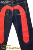 Yipinpay American High Street Fashion Big M Print Jeans Women Y2K Harajuku Casual Straight Baggy Jeans Punk Rock High Waisted Jeans