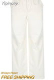Yipinpay Drawstring Low Waisted Cargo Pants Women Y2K White Wide Leg Vintage Streetwear Casual Baggy Trousers Sweatpants Loose