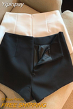 Yipinpay Wide Leg Black Suit Shorts Feminino Women Wild Pantalones Cortos De Mujer High Waist Sexy High Waist Zip Mujer