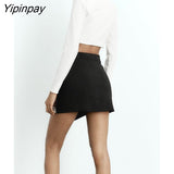 Yipinpay New Tassel Diamonds Mini Skirts Sets Women Fashion Long Sleeved Deep V-Neck Shirts +High Wasit Skirts Sexy Tops