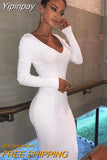 Yipinpay Winter Ribbed Knitted Cotton Dress Women Off Shoulder Long Sleeve Sexy Bodycon Dresses Elastic Slim Party Vestidos 2023