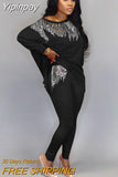 Yipinpay Winter Women Sets Full Sleeve Sequined Top + Pants Suits Two Piece Set Casual Tracksuits Loose Fitness Streetwear Outfits