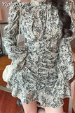Yipinpay Floral Printing Dress Sexy Mini Long Sleeve Chiffon Short Vestidos Party Vintage Elegant Black Spring Wrap Korean Jurken