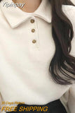 Yipinpay Fashion Sweatshirt Women Solid Casual Pullover Preppy Style Straight Long Sleeve Turn Down Collar Office Lady Tops