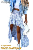 Yipinpay Women Irregular Hem Long Skirt y2k Clothes Fashion 2023 Summer Autumn Slim Fit Printed High Waist Skirts for Women Streetwear