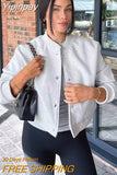 Yipinpay TRAF Fashion Bomber Jackets for Women 2023 Autumn Stand Collar Chic Coats Female Solid with Pocket Casual Jacket Outerwear