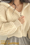 Yipinpay Hooded Sweater Coat Casual Loose Cropped Twist Cardigans Zipper Jacket Y2k Sueters Mujer Knitted Sweater Pull Clothes