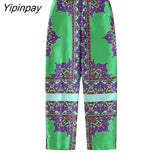 Yipinpay Newest Fashion Print Shirts Pants Sets 2023 Long Sleeved Chic Blouses+Ankle-Length Pants Street Casual Bandage Outwear