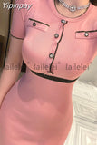 Yipinpay Bodycon O-Neck Short Sleeve Knitted Dress Women Elegant Party korean Fashion Office Lady Summer Sundress 2023 Robe Femme