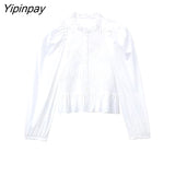 Yipinpay 2023 Women Solid Blouses Shirt Spring Fashion Female Long Sleeve Elastic Tops Ruffles Collar Single Breasted T-Shirts