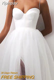 Yipinpay Women Summer Cocktail Dress Solid Color Spaghetti Strapless Tulle Tutu Dress Party Elegant Side Slit Braces Mesh A-Line Vestido