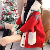 Yipinpay and Winter New Christmas Lamb Knitted Jacket Women 2023 New Korean Loose Lazy Jacket Female
