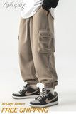 Yipinpay Men's Fleece Pants 2023 New Large Pocket Design Trousers Women Warm Thick Casual Cargo Pants Fashion Joggers Sweatpants