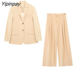 Yipinpay Fashion Women Solid Pant Sets 2023 Spring Summer Strapless Tops Women High Waiste Casual Zipper Wide Leg Pants Set