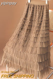 yipinpay Fashion Luxury Elegant Fairy Long Maxi Skirt Women Mesh Layers Pleated Korean Cupcake Skirts for Woman Faldas 96cm