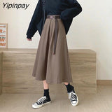 Yipinpay A-line Skirt Women Spring and Summer 2023 New High Waist Medieval Skirt Girl Mid Length Female Harajuku Skirt