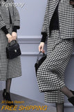 Yipinpay Women's Autumn and Winter Two-piece Pants Houndstooth Woolen Coat Wide-leg Pants Casual Fashion Suit Women's Trend