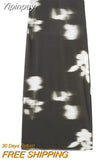 Yipinpay Tulle Skirt Woman Printed Mesh Skirt Sets High Waist Elegant Long Skirts For Women Fashion 2023 Autumn Winter Skirts